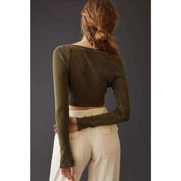 Pilcro Cropped Olive Cardigan L - Picture 3 of 4